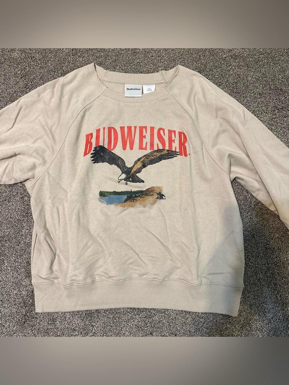 Budweiser Beige Crewneck Sweatshirt with Eagle Graphic